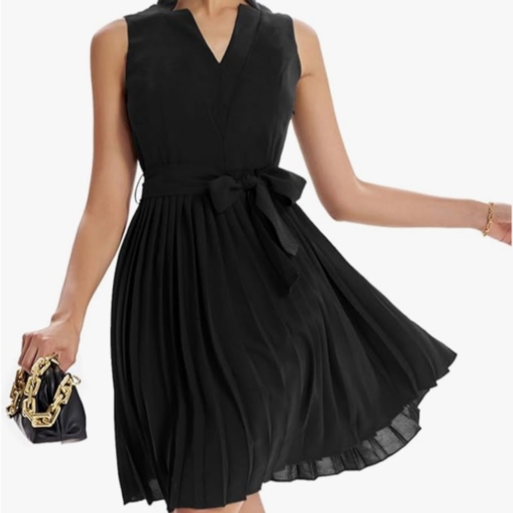 Elegant pleated swing dress XL Black